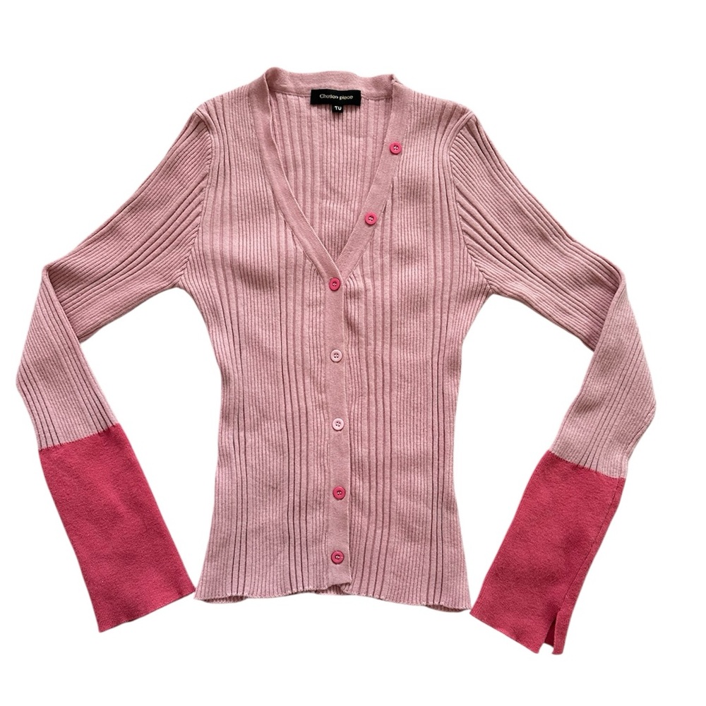 Chosen Piece Pink Ribbed Cardigan Size Small